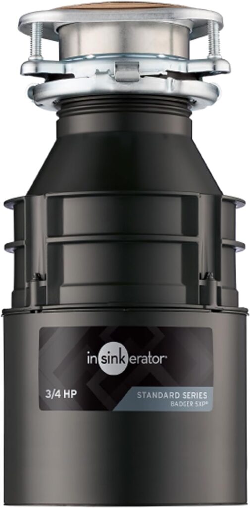 InSinkErator Badger 5XP Garbage Disposal, Standard Series 3/4 HP Continuous Feed Food Waste Disposer, Black / Stainless