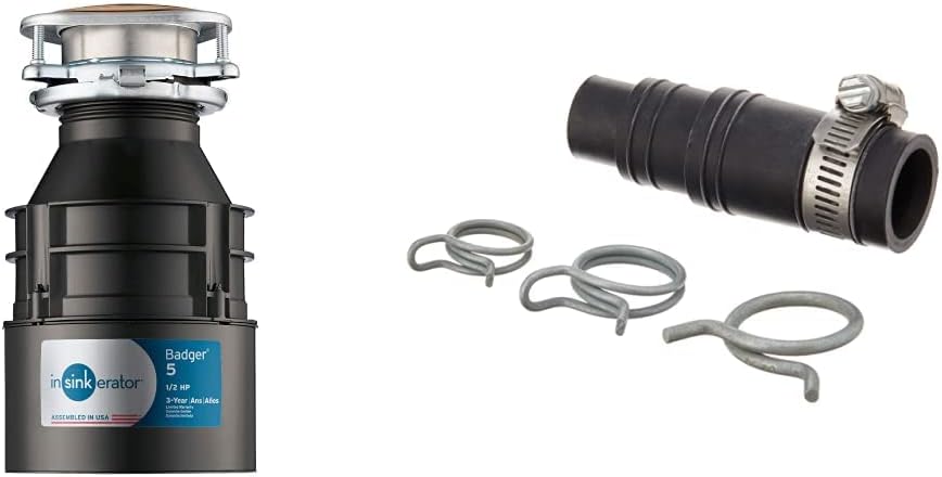 InSinkErator Garbage Disposal, Badger 5, 1/2 HP Continuous Feed,Black  DWC-00 Dishwasher Connector Kit, Black